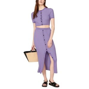 NADAAM Merino Wool Silk Ribbed Midi Pencil Skirt - Size Medium